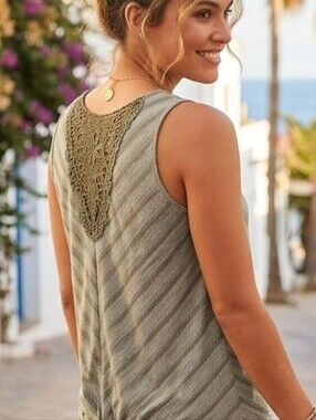 Sleeveless Olive Green Lace-Back Tank Top - Women Sz 3x